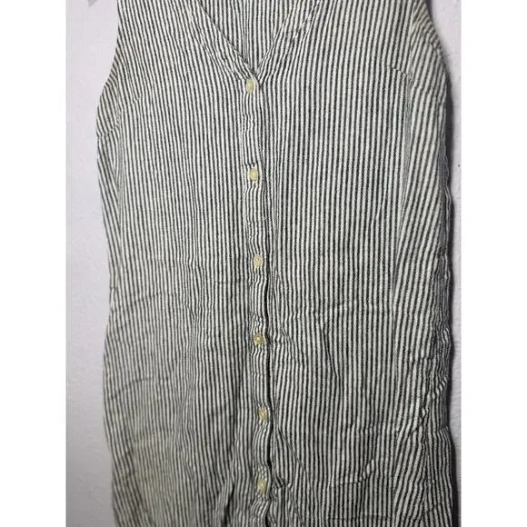 Gap Dress Stripe Button Front V-Neck Sleeveless Lightweight Linen Black Womens S - Picture 2 of 10